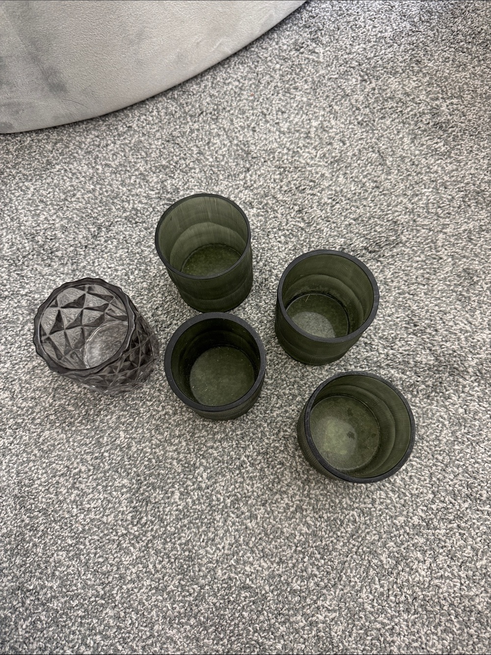 CB2 Olive Green Glass Candle Holders Set
